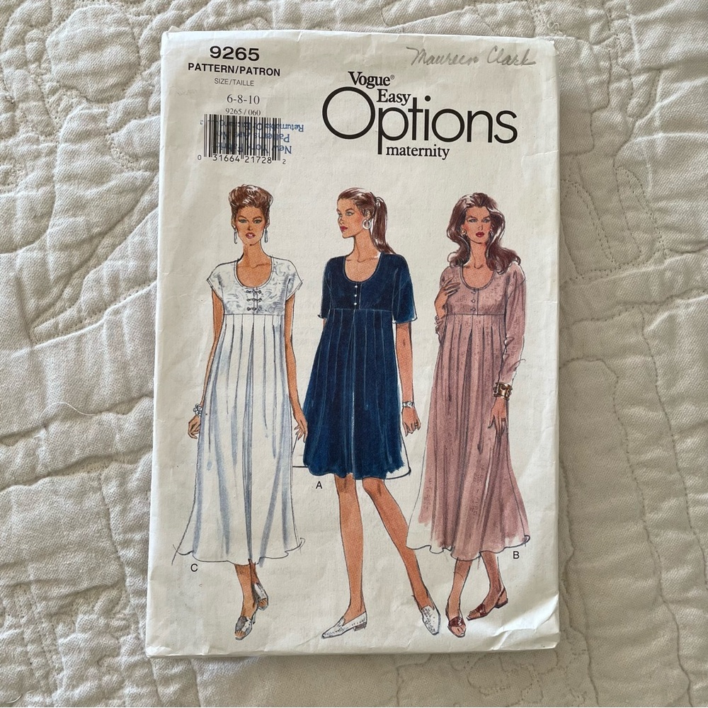 Vintage 90s Vogue 9265 Misses Petite MATERNITY Dresses Sewing Pattern 6-8-10 CUT